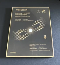 Treondexir 24K Gold Eye Mask w/Eye Cream 10 Pairs - EXP 10/01/25 New/Unused