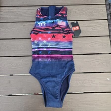 TYR Liberty Water Polo Youth Girl's Breakaway Suit Zipper Swimsuit SZ 26 New