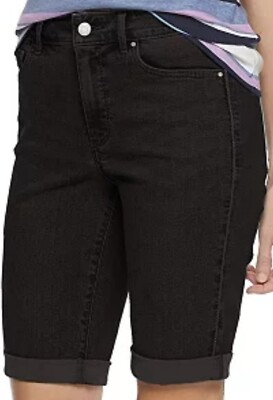 Croft & Barrow black 5 pocket denim cuffed bermuda shorts NWT womens 12 stretch