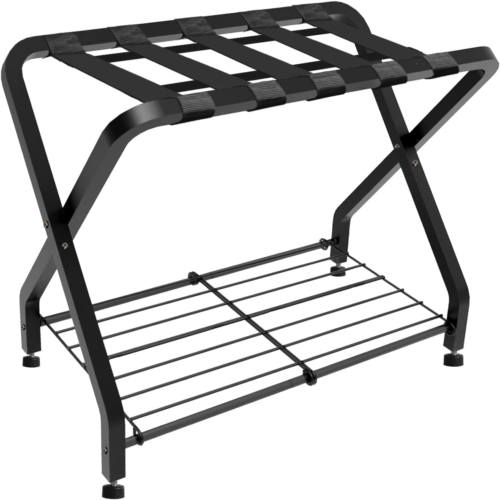 Folding Luggage Rack with 2-Tiers Storage Shelf, Foldable Steel Frame Luggage Or - Picture 1 of 7