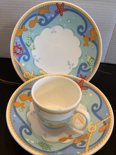 Tiffany & Co Matrose Baby Teller Set 3tlg. Schale Tasse Teller Vintage Goldfisch(a2)