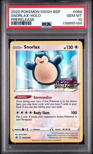 Pokemon Snorlax SWSH068 Vivid Voltage Pre-Release PSA 10 GEM MINT