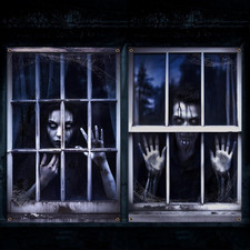 2 Pcs Scary Halloween Curtain Window Silhouette Cover, Spooky Ghost