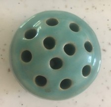 REDUCED AGAIN  Vintage Turquoise Green Pottery Flower Frog 11 Hole Collectible