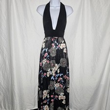 vintage y2k 2000s halter satin floral whimsigoth a-line skirt dress