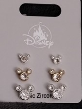 Disney Parks Mickey Mouse Cubic Zirconium Set of 3 Earrings New