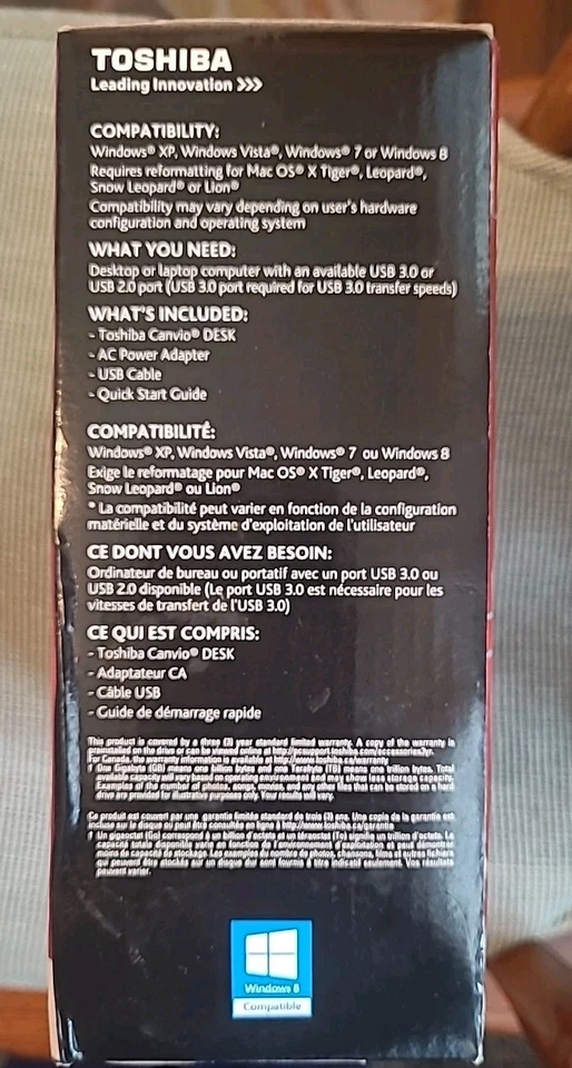 Desktop External Hard Drive 3TB Toshiba Canvio/ HDWC130XK3J1/USB 3.0 Brand New - Image 4 of 4
