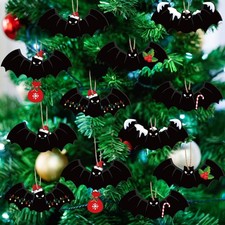 12 Pcs Bat Ornaments for Christmas Tree Spooky Christmas Decor Gothic Wood Ha...