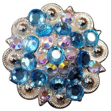 C-TY16 Set Of 16 Western Screw Back Concho Turquoise Ab Crystal 1-1/4In Saddle