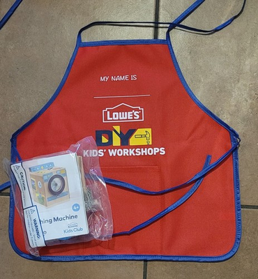 #ad LOWE#x27;S Washing Machine Bank Kids Workshop Build amp; Grow DIY kit w Patch amp; Apron $15.95