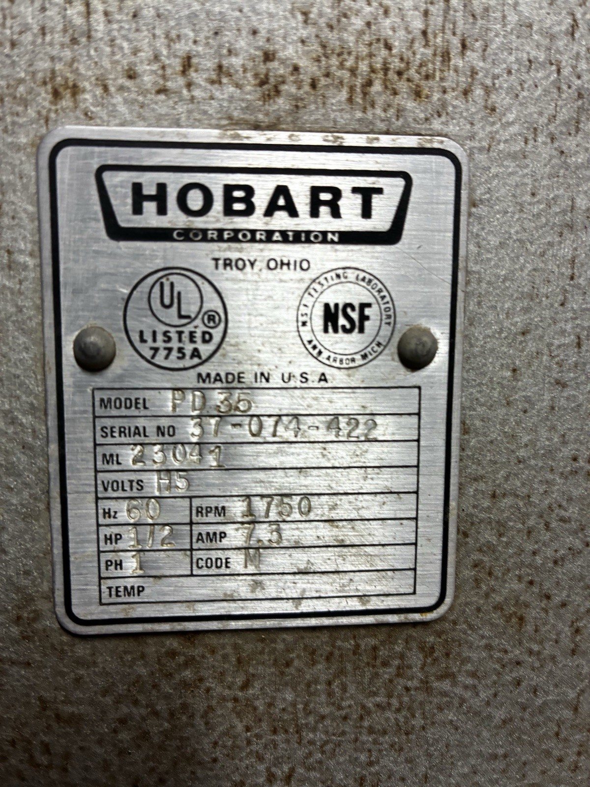 Hobart Power Drive PD-35 Drive Unit for Slicing/Shredding/Grating Vegetables