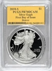 2018 S PROOF SILVER EAGLE SAN FRANCISCO MINT FIRST DAY - DENVER PCGS PR70 GOLD