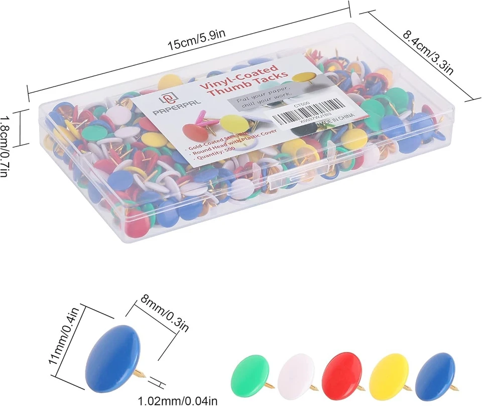 500 Pack Vinyl Thumbtacks: Decorative Push Pins for Document Organization - Image 4 of 4
