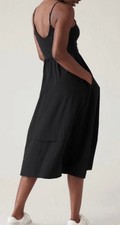 Athleta Elation Black Tiered Midi Dress Size MP V-Neck Spaghetti Strap Pre loved