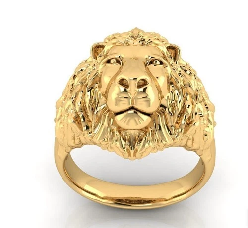 Antique Mens Gold Lion Ring Signet Hip Hop Statement Jewelry, Valentine Gift