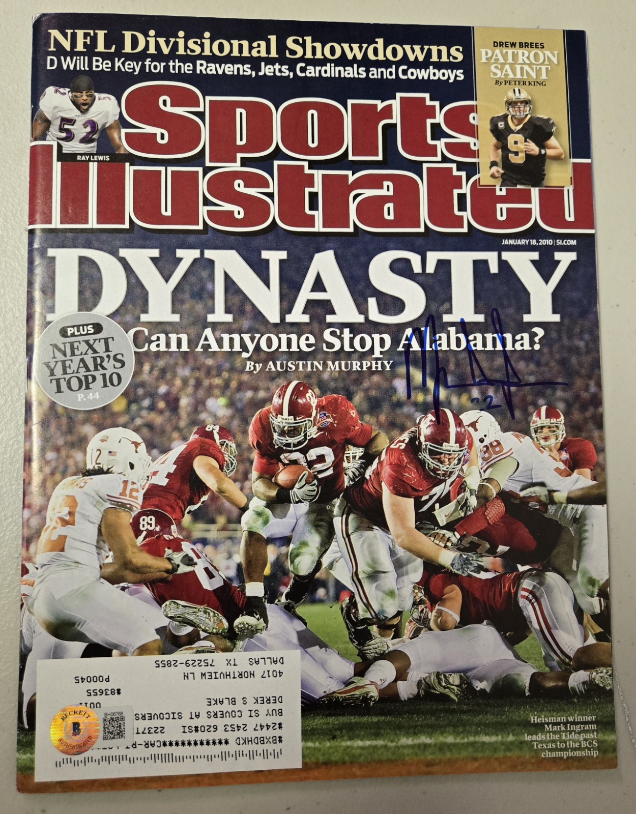 Mark Ingram Autographed Signed Alabama Crimson Tide Sports Illustrated Mag 1/18/10 Beckett Auto Alabama Football 