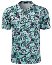 Men's Collarless Golf Polo Shirts Camo Print Short Sleeve UPF 50 Anti UV Qui...