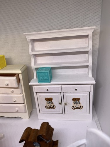 dollhouse miniature nursery set rocking cradle w baby chest cabinet high chair - Picture 2 of 18