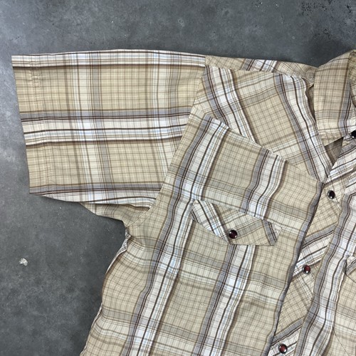 Ocean Pacific Shirt Mens Size Brown Plaid Snap Short Sleeve Preowned - Picture 2 of 14