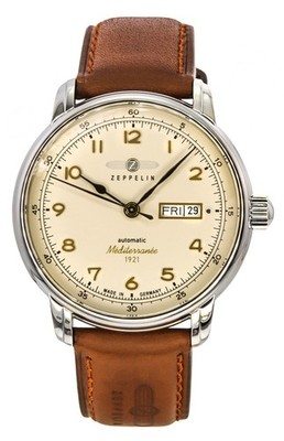 Zeppelin Mediterranee 1921 Leather Strap Beige Dial Automatic Z96645 Men's Watch