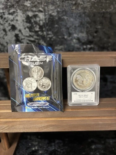 RARE! Ultra Breaks GOLD Label 1990 Silver Eagle PCGS Graded MS69 1 Oz