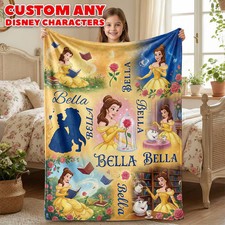 Personalized Princess Blanket, Custom Princess Belle Disney Fleece Blanket