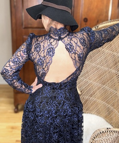 Vestido De Colección Gunne Sax Años 80 Azul Real Encaje Victoriano Gótico Talla 3 EE. UU. - LEER POR FAVOR - Imagen 3 de 21