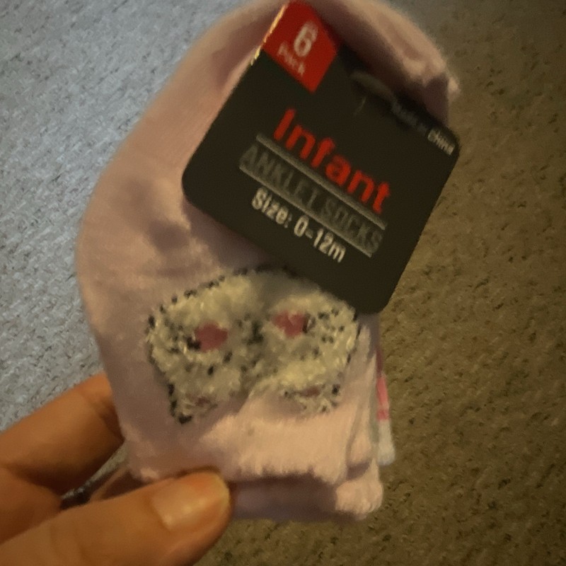 Girls Ankle Socks 6-Pair Multipack 0-12 Months Pink White Gray Animal Print