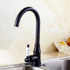 Swivel Kitchen Sink Faucet Single White Ceramic Handle Vessel Mixer Tap Black