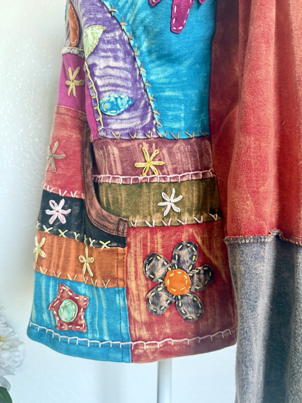 Boho Patchwork Embroidered Zip Hoodie Jacket Wome… - image 6