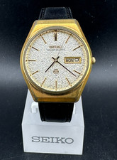Seiko Grand Quartz Mens Gold Dial Day Date Eng/Kanji 35mm Quartz Watch 9943-8020