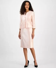 Le Suit Women's Set Sz 16 Collarless Three-Button 3/4-Sleeve