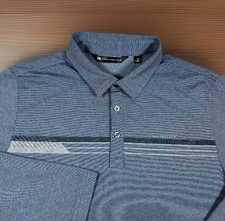 Travis Mathew Polo Shirt Men's Medium Blue Long Sleeve Golf Performance Stretch