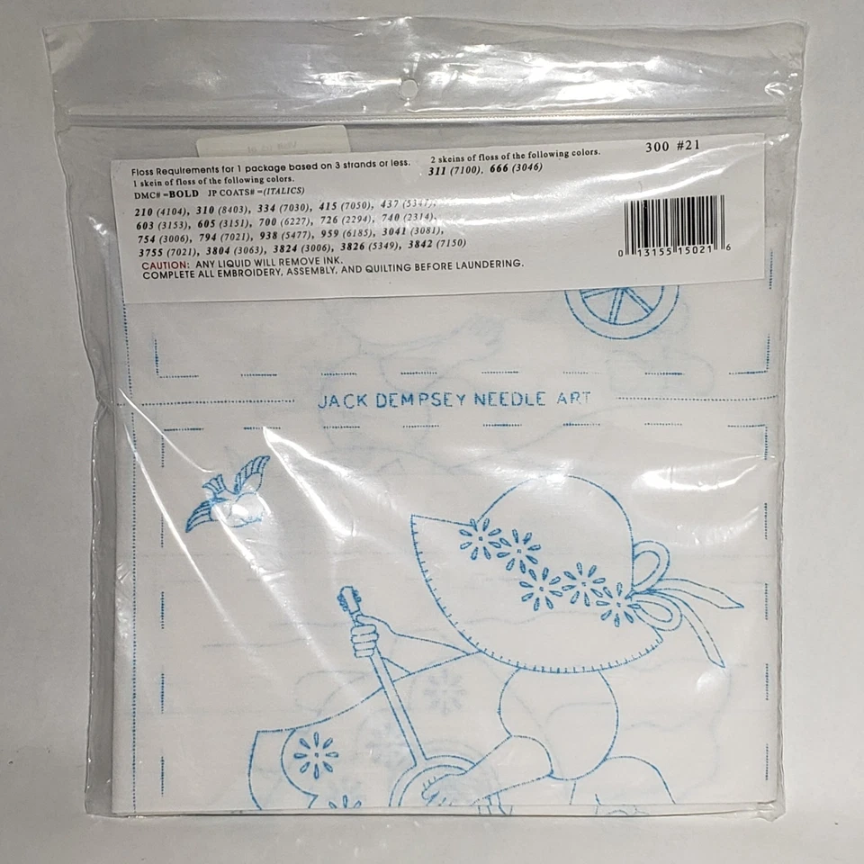 Jack Dempsey Needle Art 9” Nursery Quilt Squares Sunbonnet Sue 300 21 Girls 1997 - Image 4 of 4