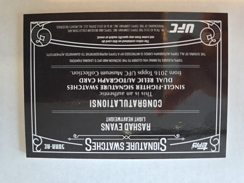 2016 UFC Topps Museum Dual Relic Auto Signature Swatches Rashad Evans 1/50... - Picture 2 of 3