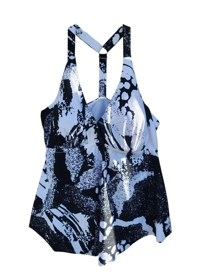 Raisins Aviva Diamond Head Plus Size Tankini Swim Top Racerback Black White  14W - Image 3 of 4
