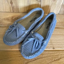 MINNETONKA Blue Suede Leather Moccasins Size 7 Classic Slip On