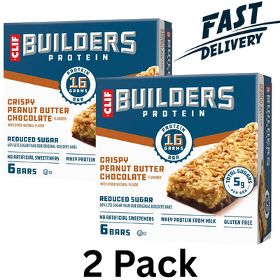 2 Packs - CLIF BUILDERS Protein Bars -  Crispy Peanut Butter Chocolate - 6 Pack