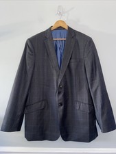 Austin Reed Men  s Blazer Jacket 46R Grey Windowpane 100 Wool Suit Jacket