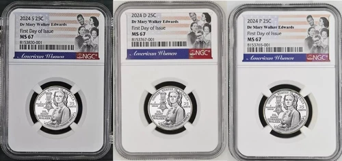 FDOI First Day of Issue 2024 P D S Set Dr Mary Edwards Walker Quarter NGC MS 67