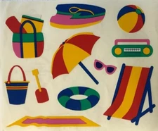 BEACH ACCESSORIES Stickers(11pc)2"x 6.5" Mrs.Grossman's•Vintage•Sand pail•Radio