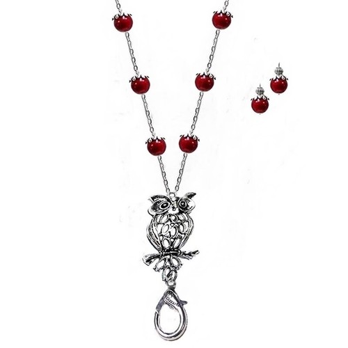 Lanyard necklace beaded Owl Charm with pearls COLOR CHOICE, optional earrings - Picture 19 of 20