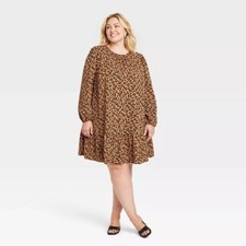 AVA & VIV WOMEN'S SIZE XXL LEOPARD ANIMAL PRINT TIERED LONG SLEEVE DRESS
