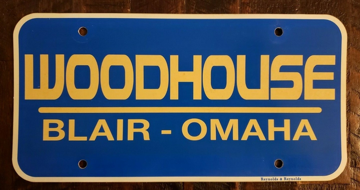 Vintage WOODHOUSE Blair Omaha Nebraska Dealership Booster License