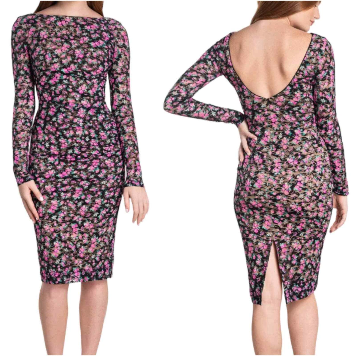 Dress The Population NWT Mona Floral Boat Neck Dress Size XXL Floral Deep V Back