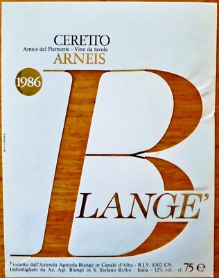 ETIQUETTES VINS BLANGE Arneis 1986 Ceretto   ITALIE Az Ag Blange 