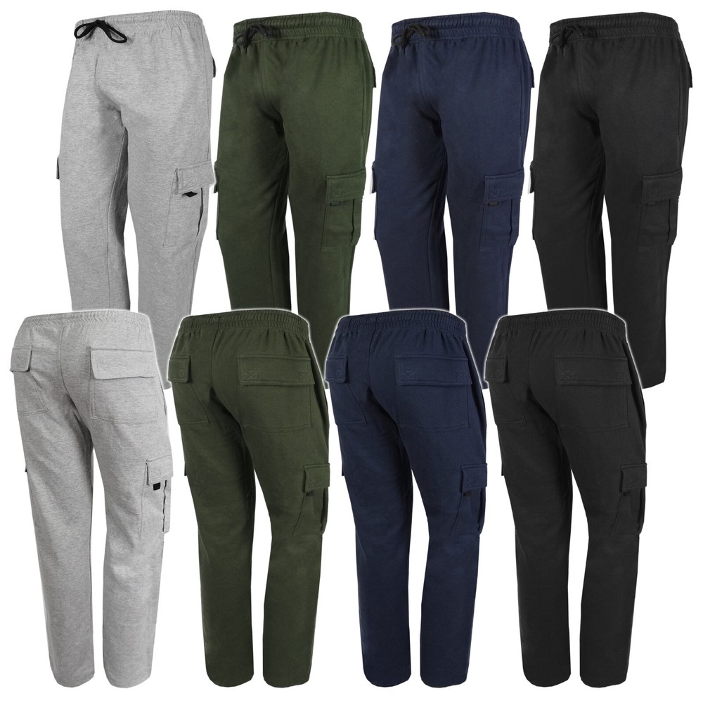 Cargo Sweatpants 6 Pocket Men Open Pant Leg Active Thermal Jogger Fleece Flannel