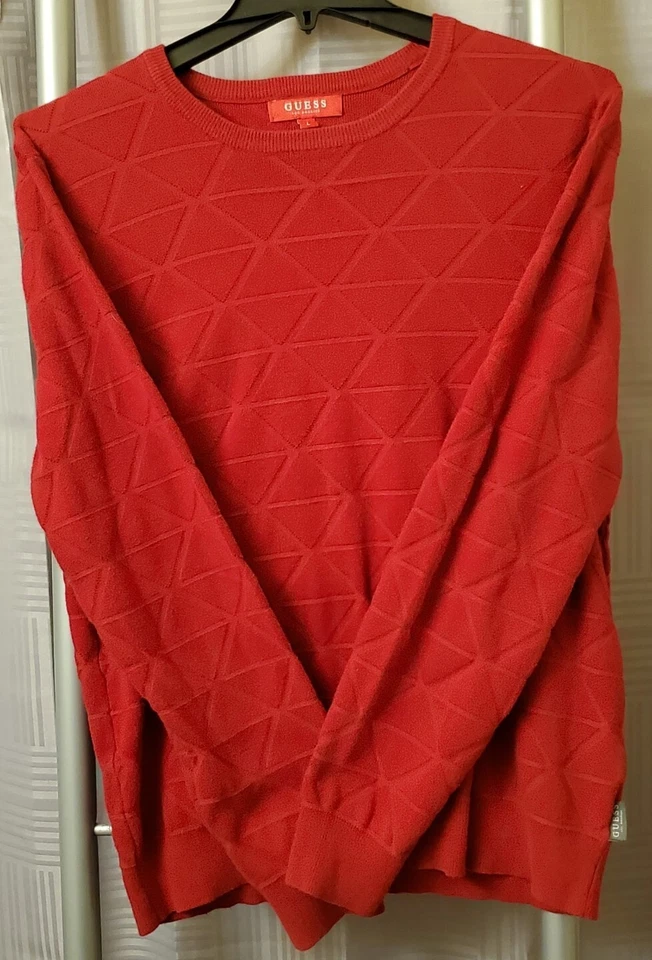 Guess - Crewneck Sweater -Knit Diamond Pattern- Dark Red - Large - Image 4 of 4