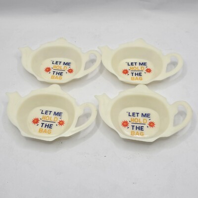 VINTAGE Set of 4,  PLASTIC TEA BAG HOLDERS 'LET ME HOLD THE TEA