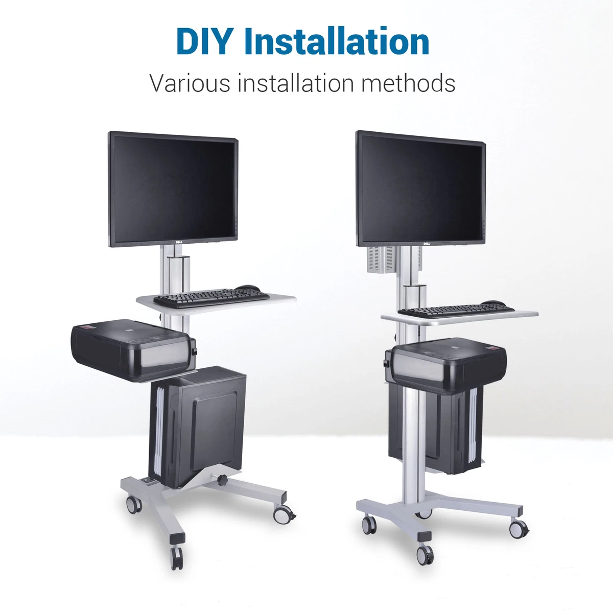 Rolling PC Cart Mobile Computer Workstation Sit Stand Desk Office